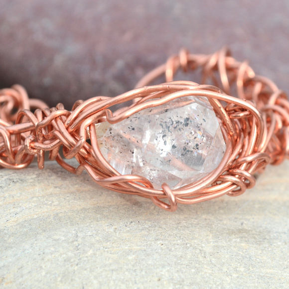 Herkimer Diamond Quartz Copper Healing Bracelet - Picture 2 of 8